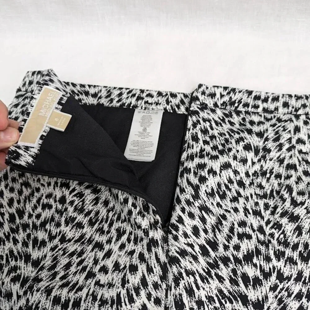 Michael Kors animal print A-line mini skirt, black and white, women's size 8